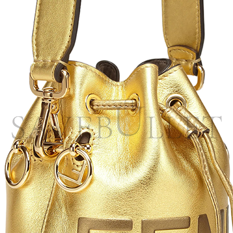 FENDI MON TRESOR MINI LEATHER BUCKET BAG IN GOLD 8BS010AK61F1GNN (18*12*10m)